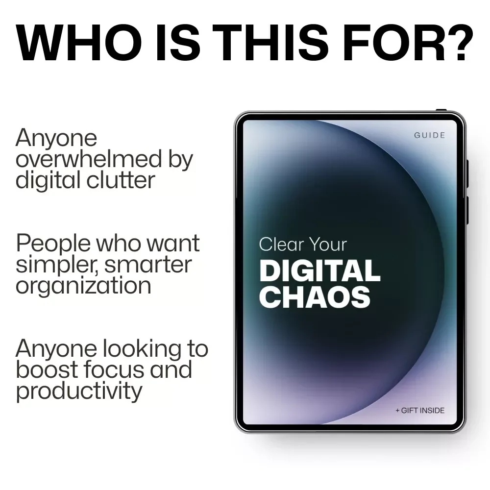 Clear Your Digital Chaos | Digital Declutter Guide, Digital Organization eBook, Productivity Checklist, AI Tools for Digital Clutter, Simple Systems for Files Email & Devices