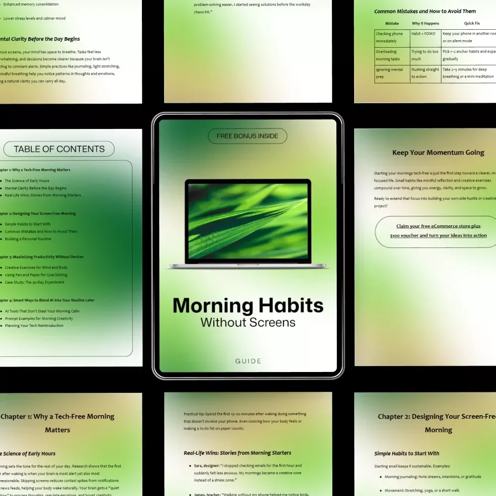 Morning Habits Without Screens – Tech-Free Morning Routine Guide for Focus, Clarity & Productivity | Digital Download
