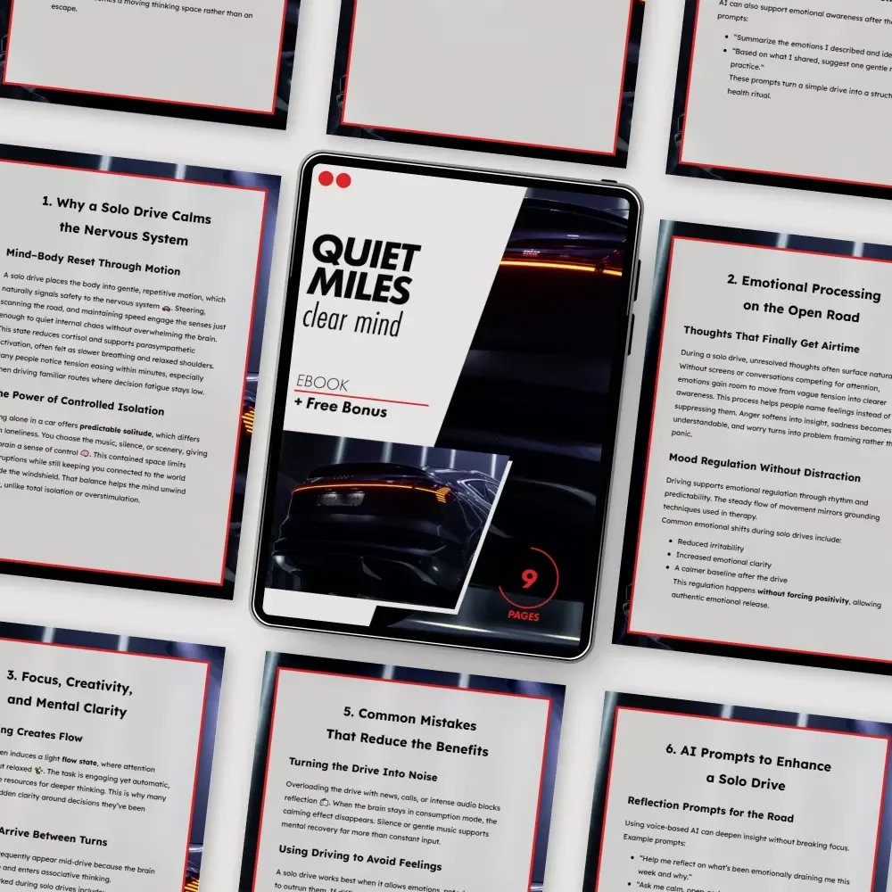 Quiet Miles, Clear Mind – Ebook on the Mental Health Benefits of a Solo Drive | Calm Your Nervous System, Reset Your Mood, Find Clarity