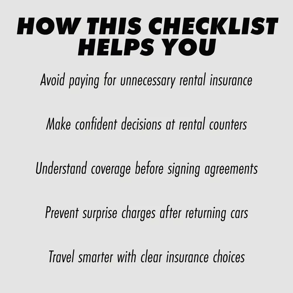 Rental Car Insurance Survival Checklist | Insurance for Rental Cars What You Need | Printable Travel Planning Checklist