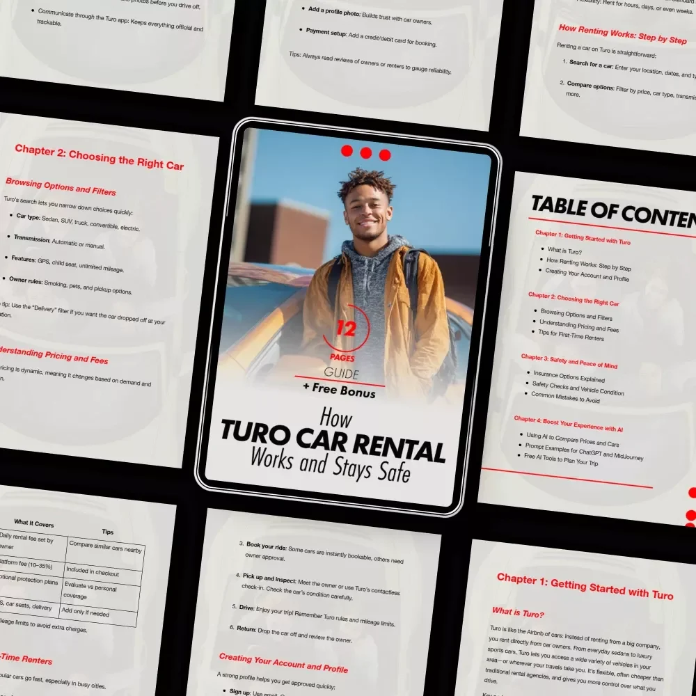 How Turo Car Rental Works and Stays Safe | Step-by-Step Turo Guide, Car Sharing Safety Tips, AI Tools for Smarter Rentals, Digital Download eBook