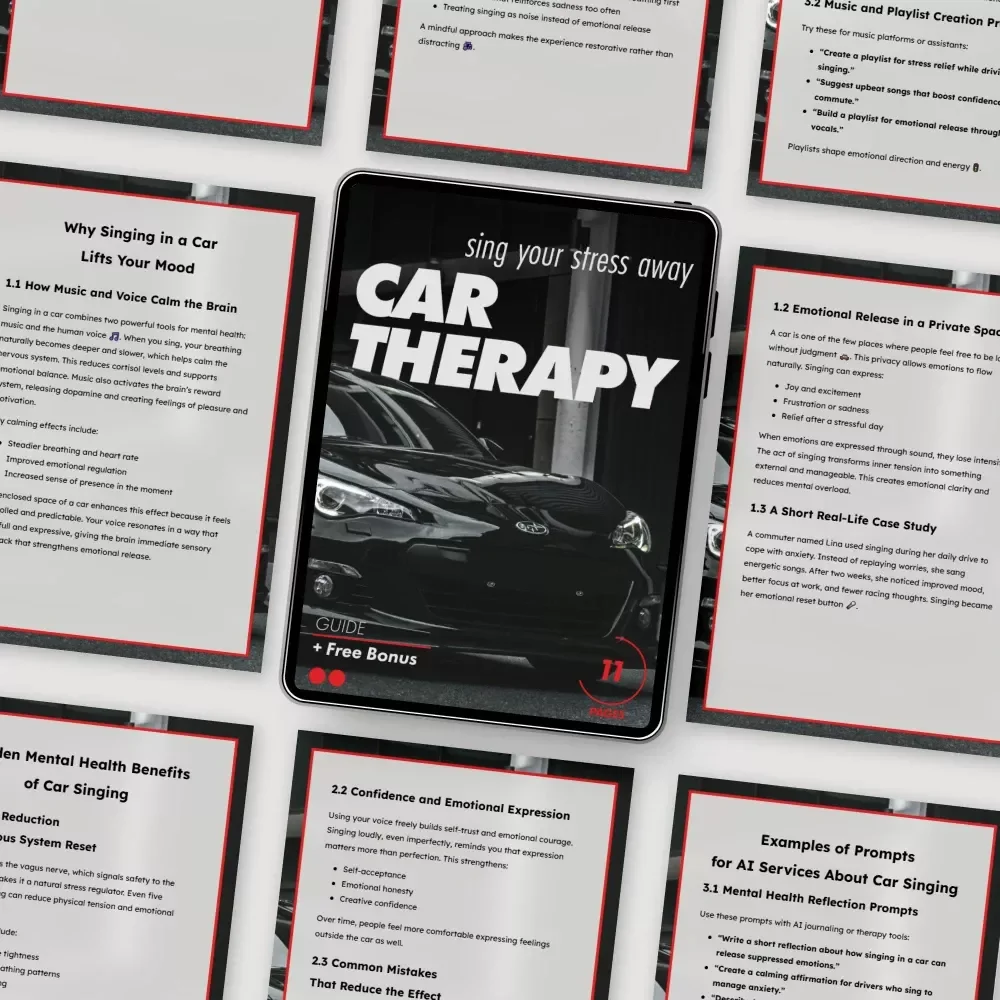 Sing Your Stress Away, Car Therapy – Digital Guide to Singing in a Car Benefits for Mental Health, Mood Boosting Self-Care & Emotional Release
