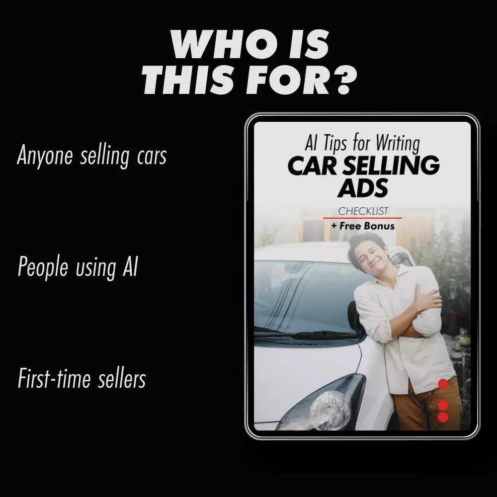 AI Tips for Writing Car Selling Ads – Smart Checklist for Faster Sales, ai for generating a car selling ad description, Digital Download for Private Sellers & Dealers