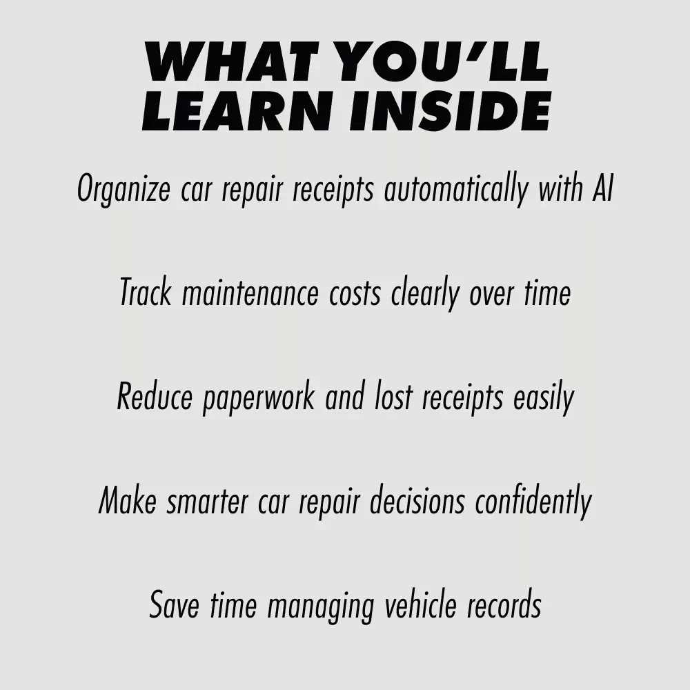 Smarter Car Repairs with AI – Practical Guide to ai for scanning and organizing your car repair receipts, Digital Download for Vehicle Owners & DIY Drivers