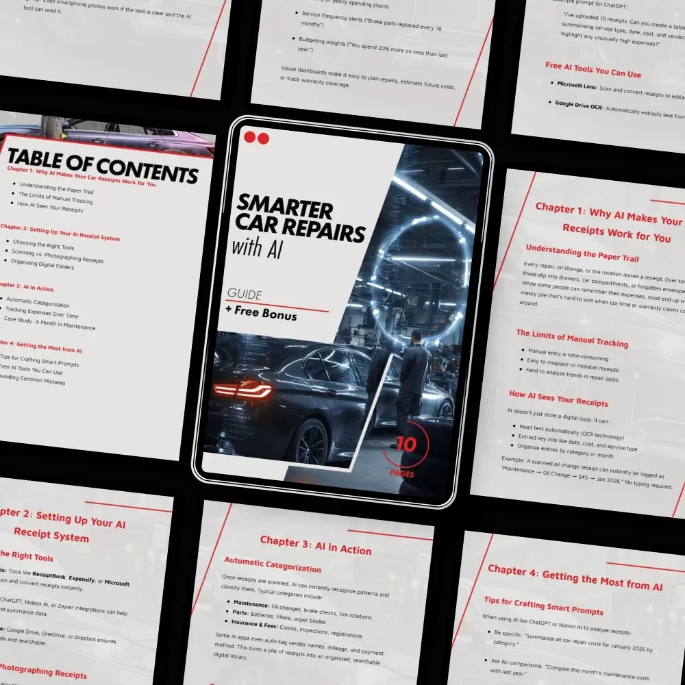 Smarter Car Repairs with AI – Practical Guide to ai for scanning and organizing your car repair receipts, Digital Download for Vehicle Owners & DIY Drivers