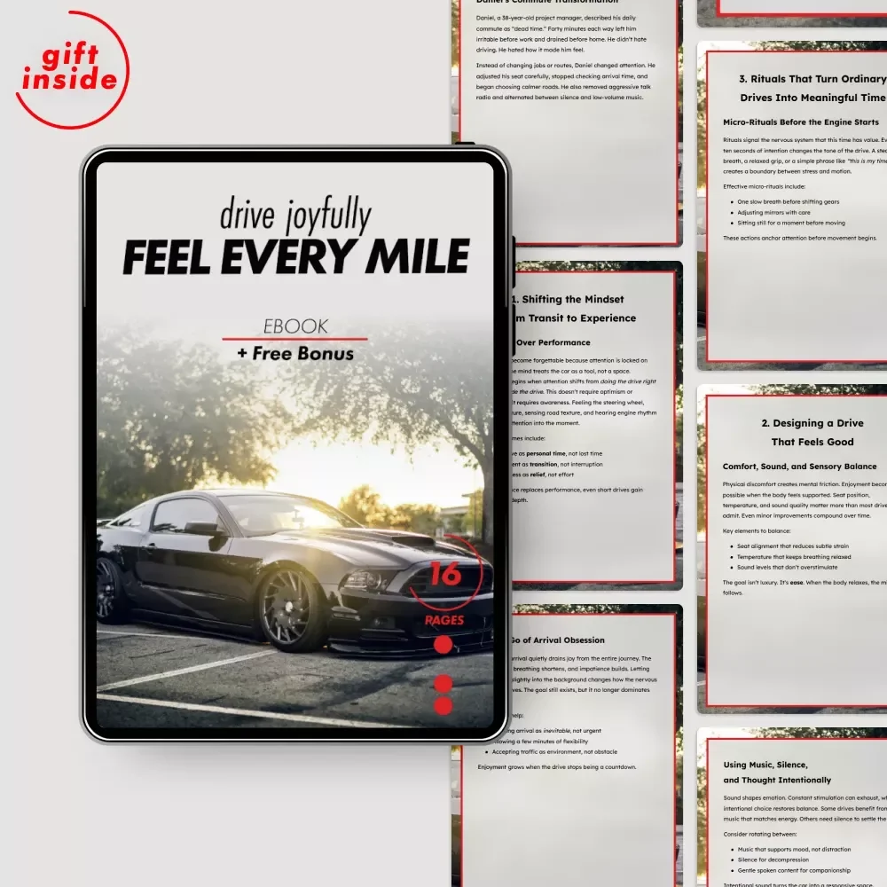 Drive Joyfully, Feel Every Mile – eBook Guide on How to Really Enjoy the Drive | Mindful Driving, Calm Commutes & Meaningful Travel