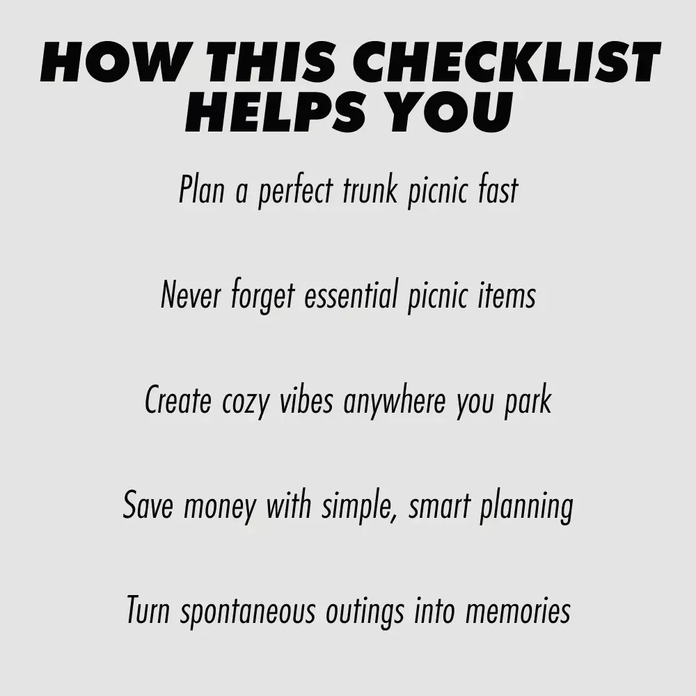 Trunk Picnic Magic – Ultimate Checklist for How to Plan a Picnic Out of a Car Trunk | Easy Car Trunk Picnic Planner & Outdoor Date Guide