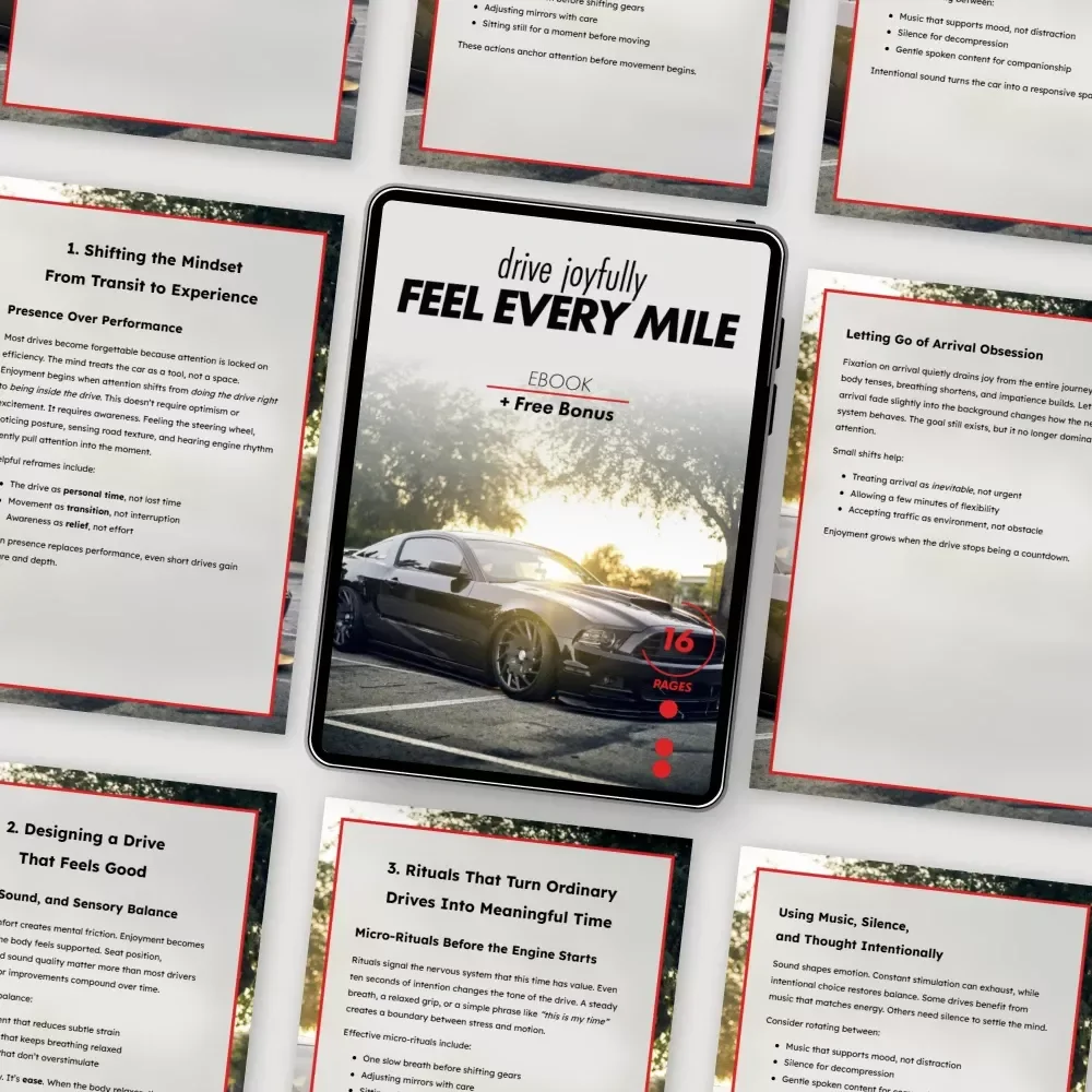 Drive Joyfully, Feel Every Mile – eBook Guide on How to Really Enjoy the Drive | Mindful Driving, Calm Commutes & Meaningful Travel