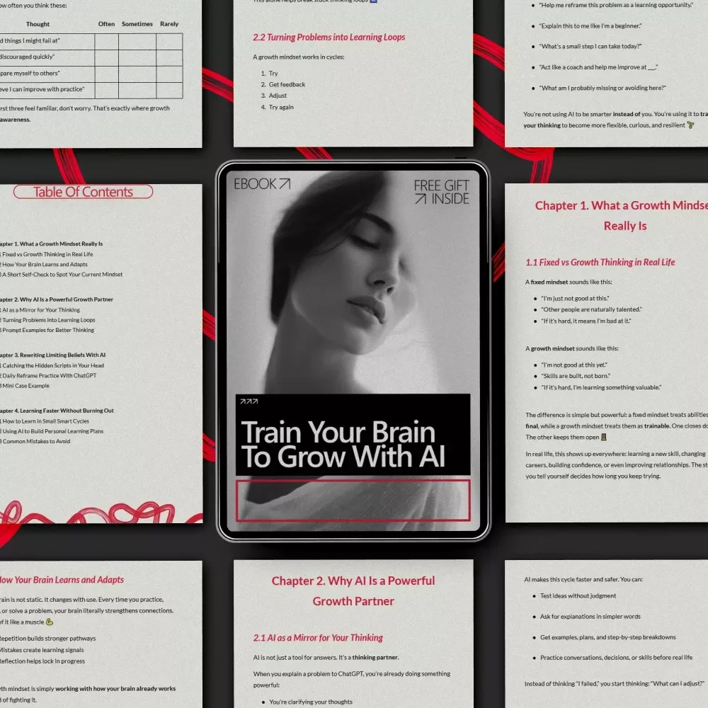 Train Your Brain to Grow With AI | Practical Ebook Guide on how to build growth mindset with ai for Learning Faster, Confidence & Personal Growth