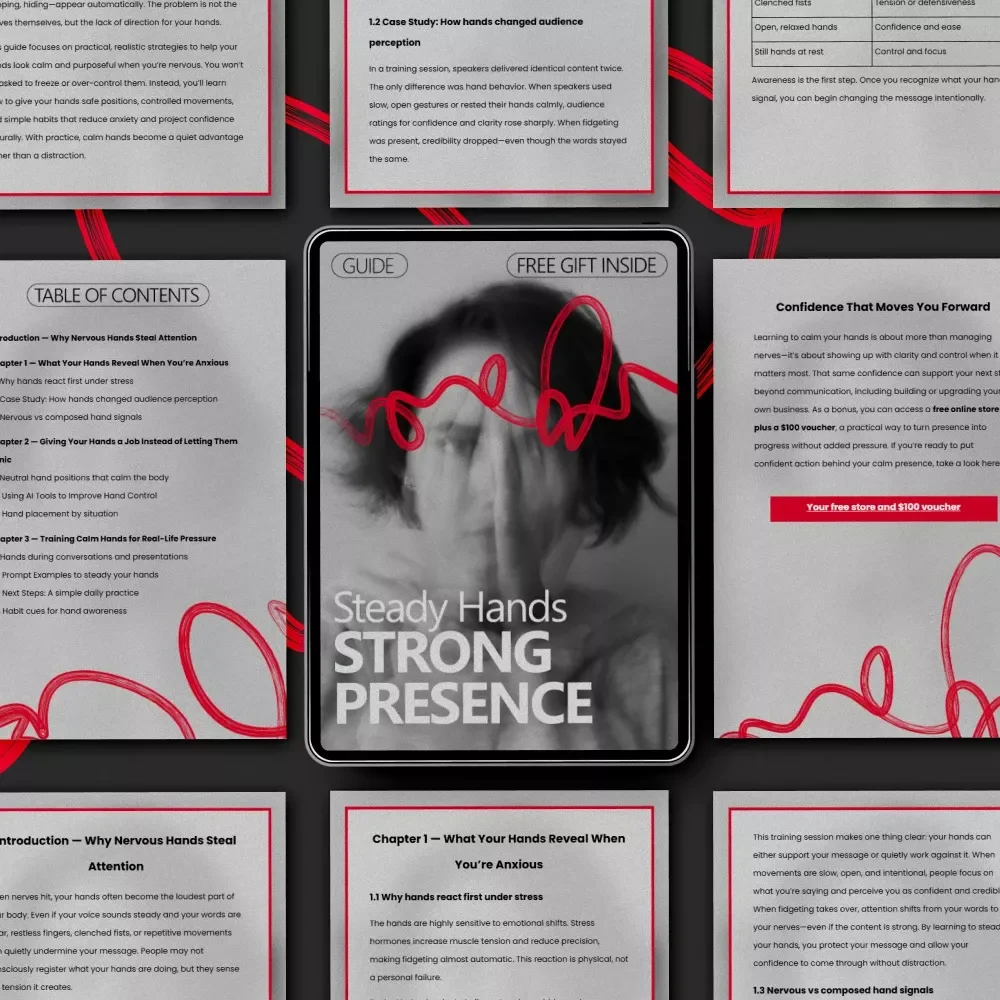 Steady Hands Strong Presence – A Practical Guide on what to do with your hands when you're nervous for Confident Speaking & Calm Body Language