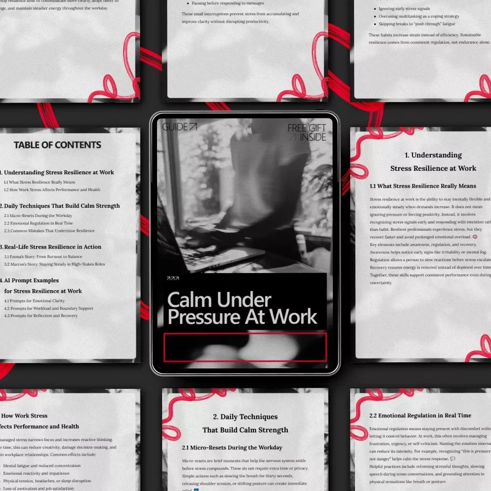 Calm Under Pressure at Work: Stress Resilience Techniques for Work Guide, Daily Micro-Resets, Emotional Regulation, and AI Prompt Examples