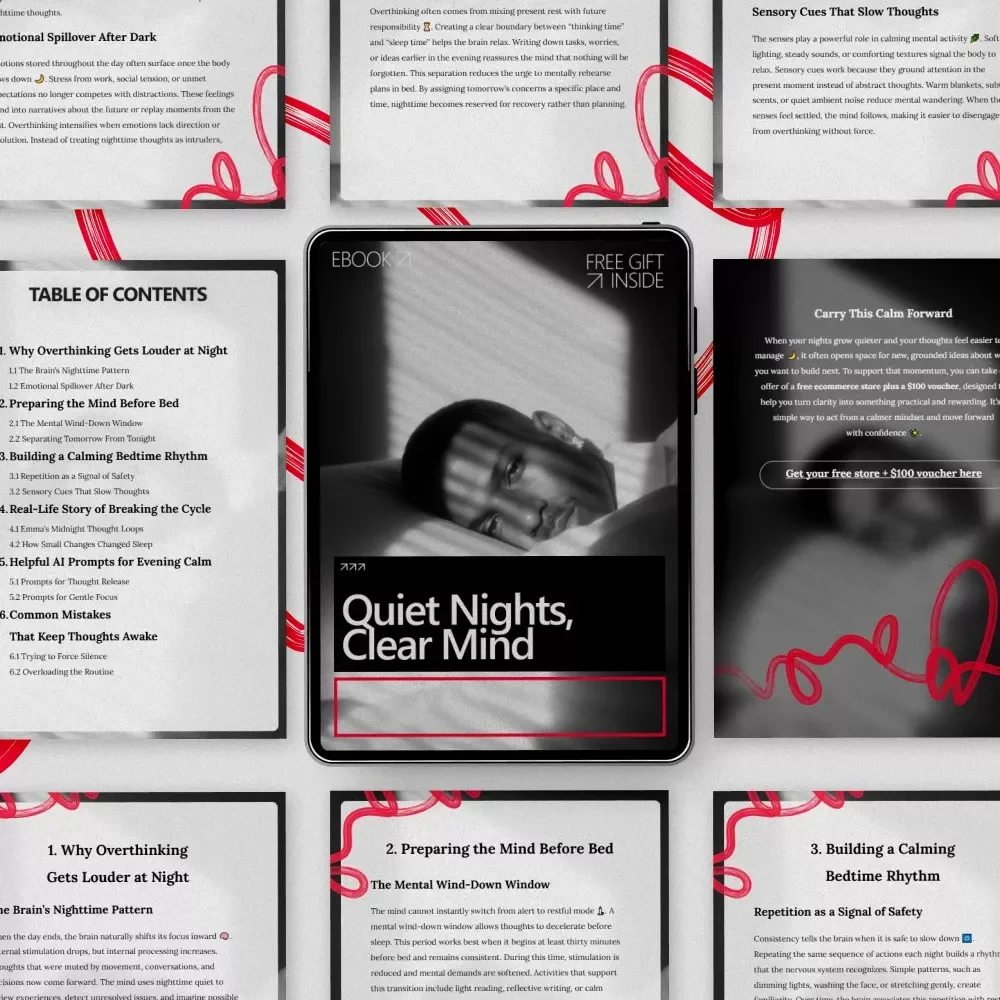 Quiet Nights, Clear Mind: A Bedtime Routine to Stop Overthinking eBook for Calming Your Mind, Reducing Nighttime Anxiety, and Achieving Restful Sleep
