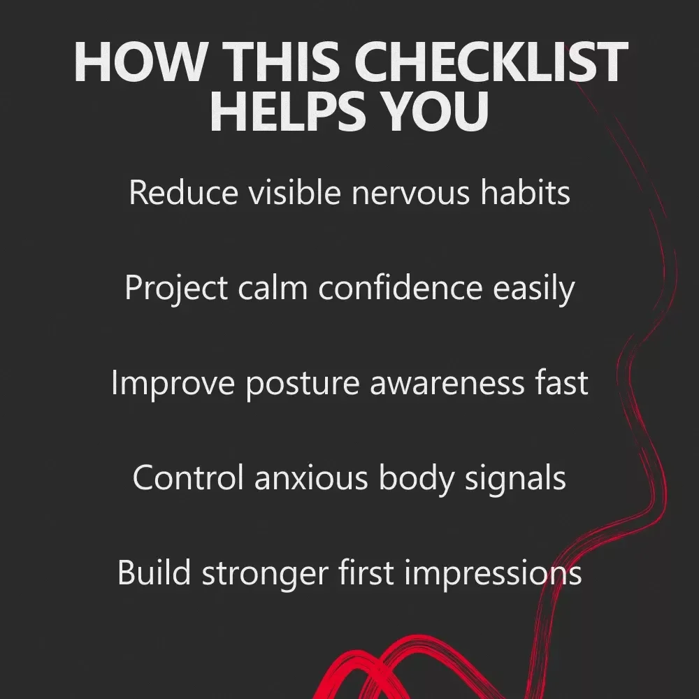 Don’t Let Nerves Speak Louder Than You Do – Confidence Checklist for Public Speaking, Interviews & Presentations | Body Language to Avoid When Nervous
