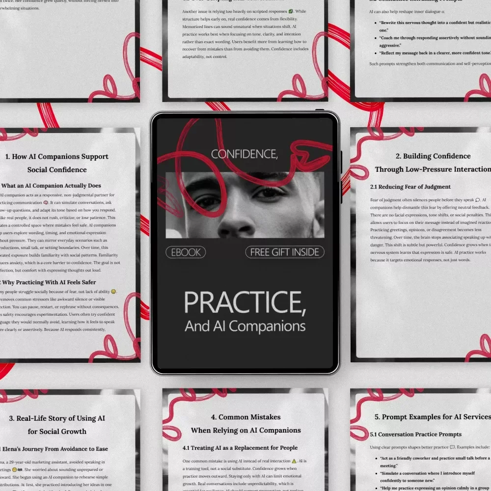 Confidence, Practice, and AI Companions – Ebook Guide to Using an ai companion for building social confidence, Low-Pressure Conversation Practice & Real-Life Growth