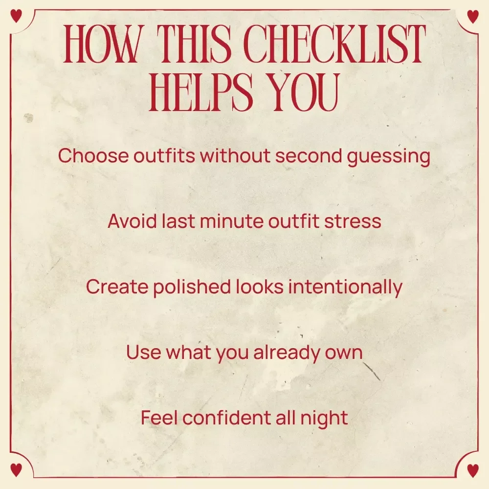 A Valentine’s Day Outfit Checklist | Stress-Free Valentine’s Day Dress Outfit Ideas | Printable Style Guide Download