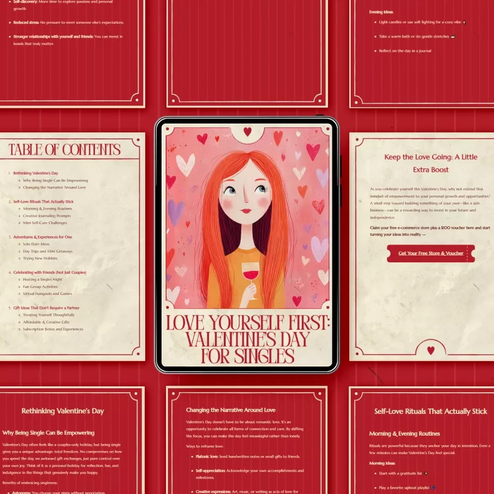 Love Yourself First: Valentine’s Day for Singles – Empowering Ebook with Valentine’s Day for Singles Ideas, Self-Love Rituals, Solo Dates & AI-Inspired Plans (Digital Download)