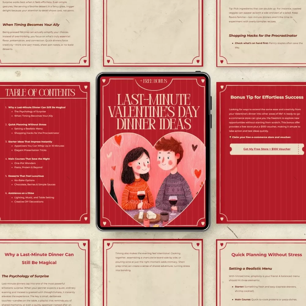 Last-Minute Valentine’s Day Dinner Ideas | Romantic Dinner eBook for Couples | Easy At-Home Date Night Guide