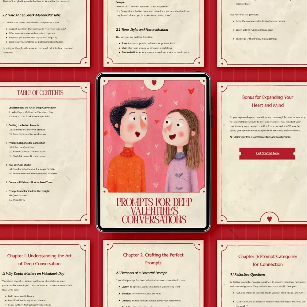 Prompts for Deep Valentine’s Conversations | Romantic Connection Ebook With AI Prompts for Deep Valentine’s Talks for Couples & Soulful Talks