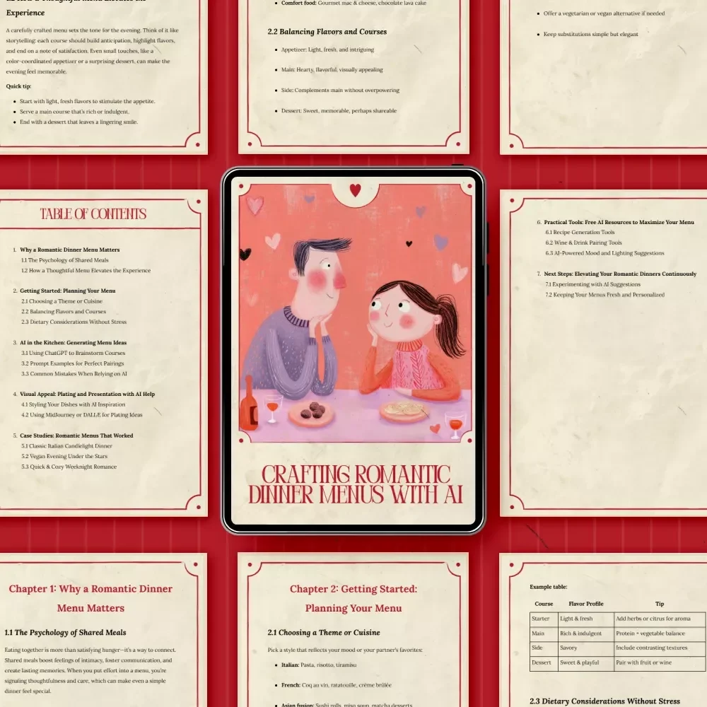 Crafting Romantic Dinner Menus with AI | Smart Ebook Guide to Romantic Dinner Menus with AI, Date Night Planning, AI-Powered Menu Ideas & Elegant At-Home Dining