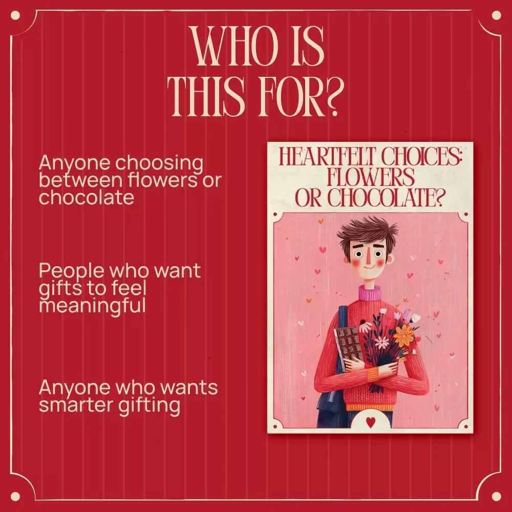 Heartfelt Choices: Flowers or Chocolate – Romantic Gift Guide eBook, Flowers vs Chocolate Decision Guide, Love & Anniversary Gift Ideas, AI-Powered Personalization Checklist