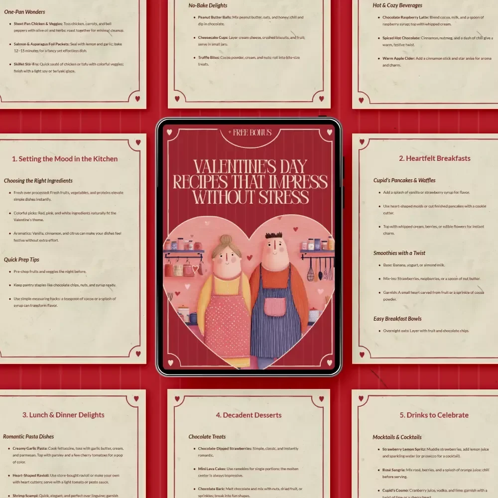 Valentine’s Day Recipes That Impress Without Stress – Easy Romantic Meals, Desserts & Drinks | Valentine’s Day Easy Recipes eBook Digital Download