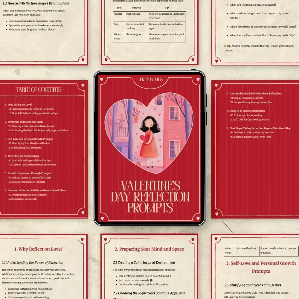 Valentine’s Day Reflection Prompts – Guided eBook for Self-Love, Relationships & Mindful Journaling