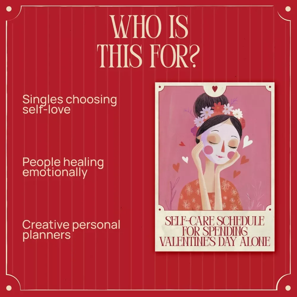 Self-Care Schedule for Spending Valentine’s Day Alone | AI-Guided Self-Love Checklist, Mindful Solo Valentine Routine, Digital Download