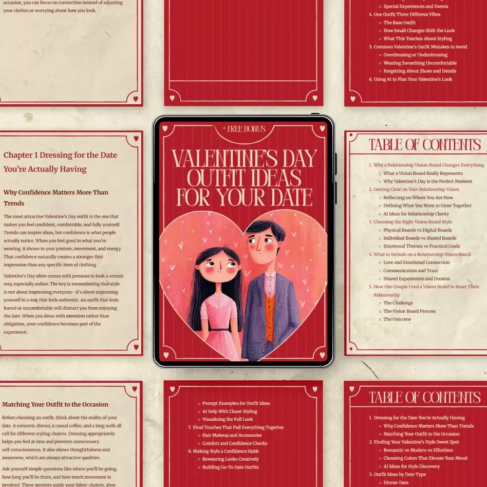 Valentine’s Day Outfit Ideas for Your Date – Date Night Outfit Guide, Valentine Style eBook, Digital Download for Romantic Looks & Confidence