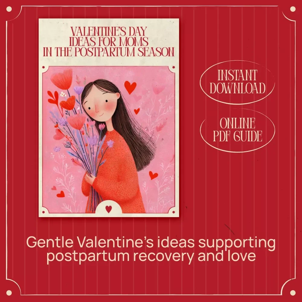 Valentine’s Day Ideas for Moms in the Postpartum Season | Gentle Valentine’s Day Postpartum Ideas for Moms | Digital eBook for New Mothers