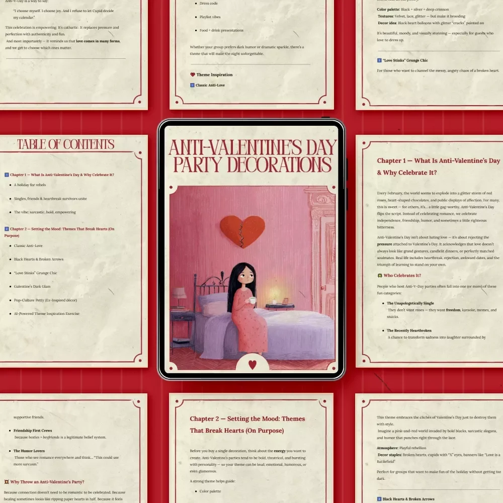 Anti-Valentine’s Day Party Decorations Ebook | Ultimate Guide to anti valentine's day party decorations for Singles, Friends & Bold Parties