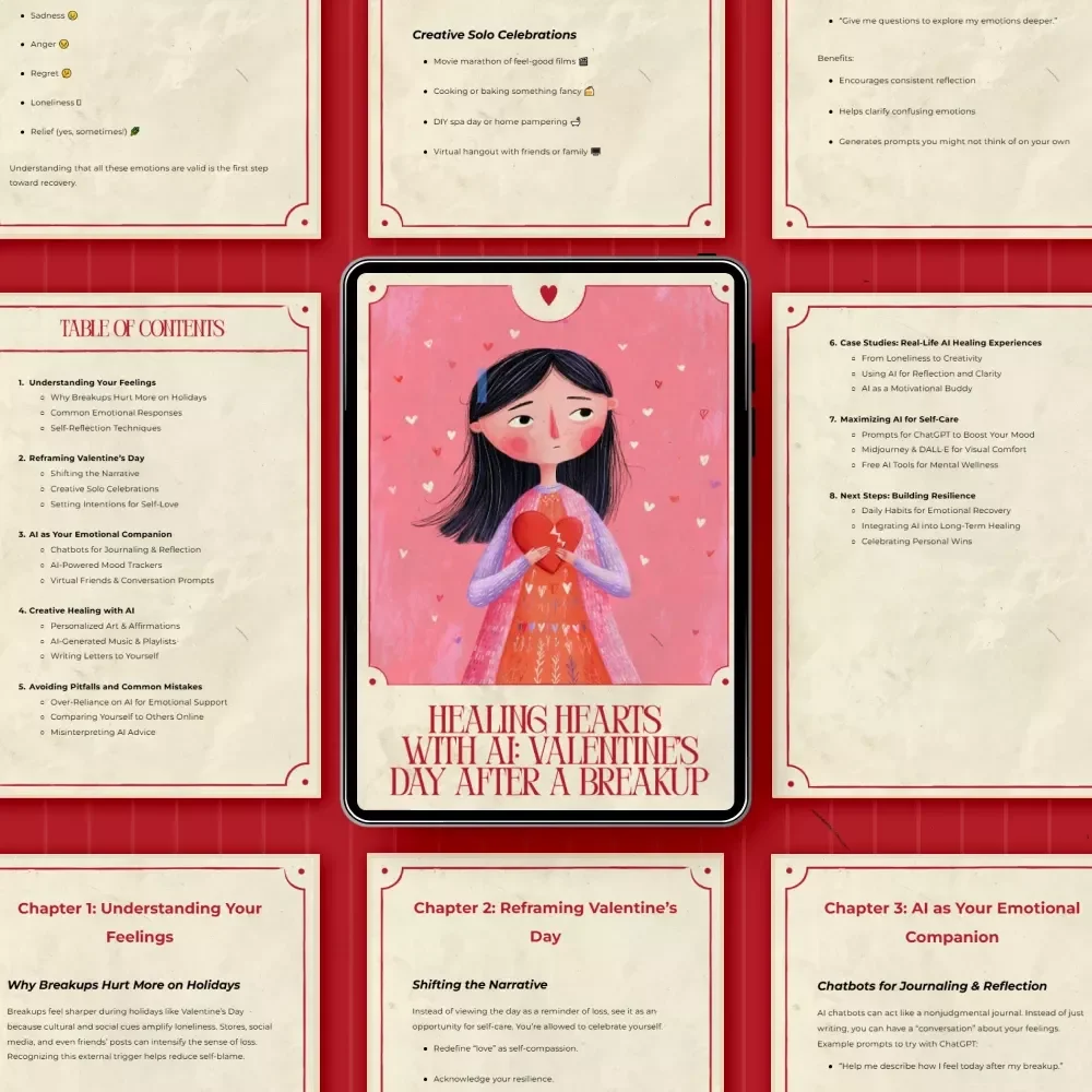 Healing Hearts with AI: Valentine’s Day After a Breakup | eBook Guide with AI Coping Ideas for Valentine’s Day After Breakup, Self-Love & Emotional Healing