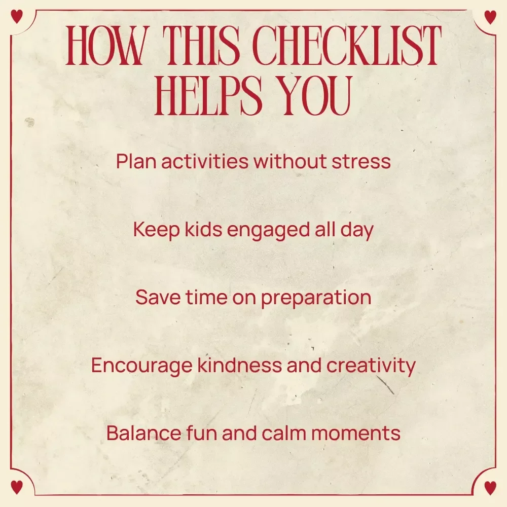 Fun Valentine’s Day Kids Activities Checklist | Valentine’s Day Kids Activities | Printable Holiday Fun for Kids