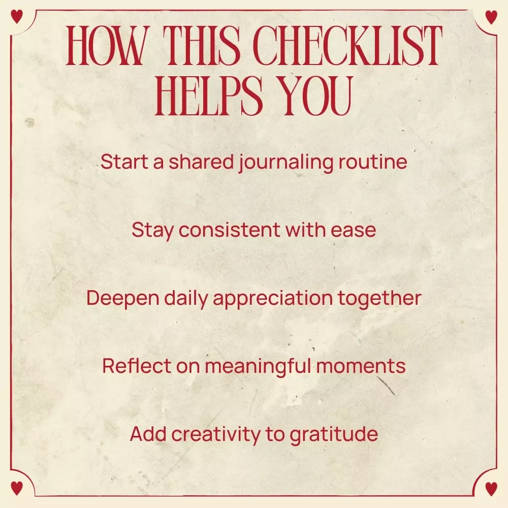 Checklist: Starting a Couple’s Gratitude Journal | Simple Digital Checklist for Couples | Relationship & Mindfulness Tool
