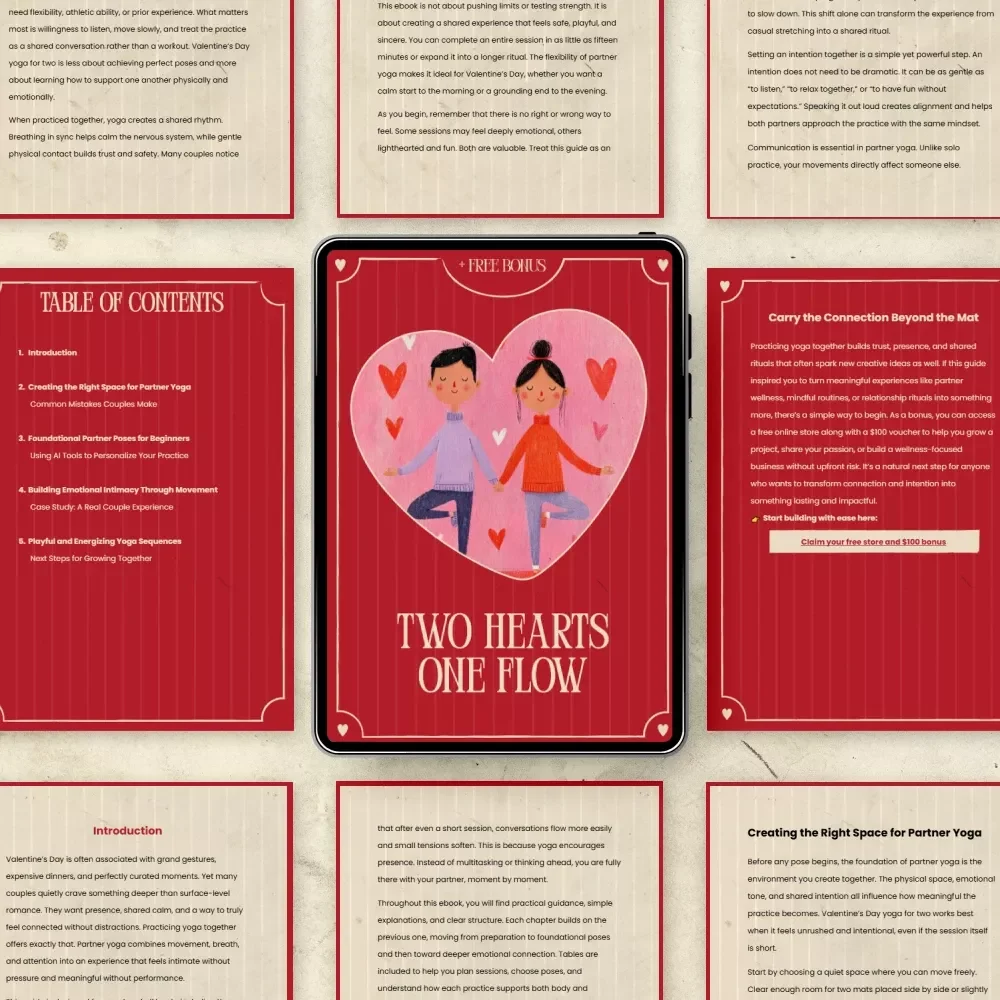 Two Hearts One Flow: A Valentine’s Day Yoga for Two Tutorial Ebook for Couples, Partner Yoga Guide, Intimacy & Connection Practice