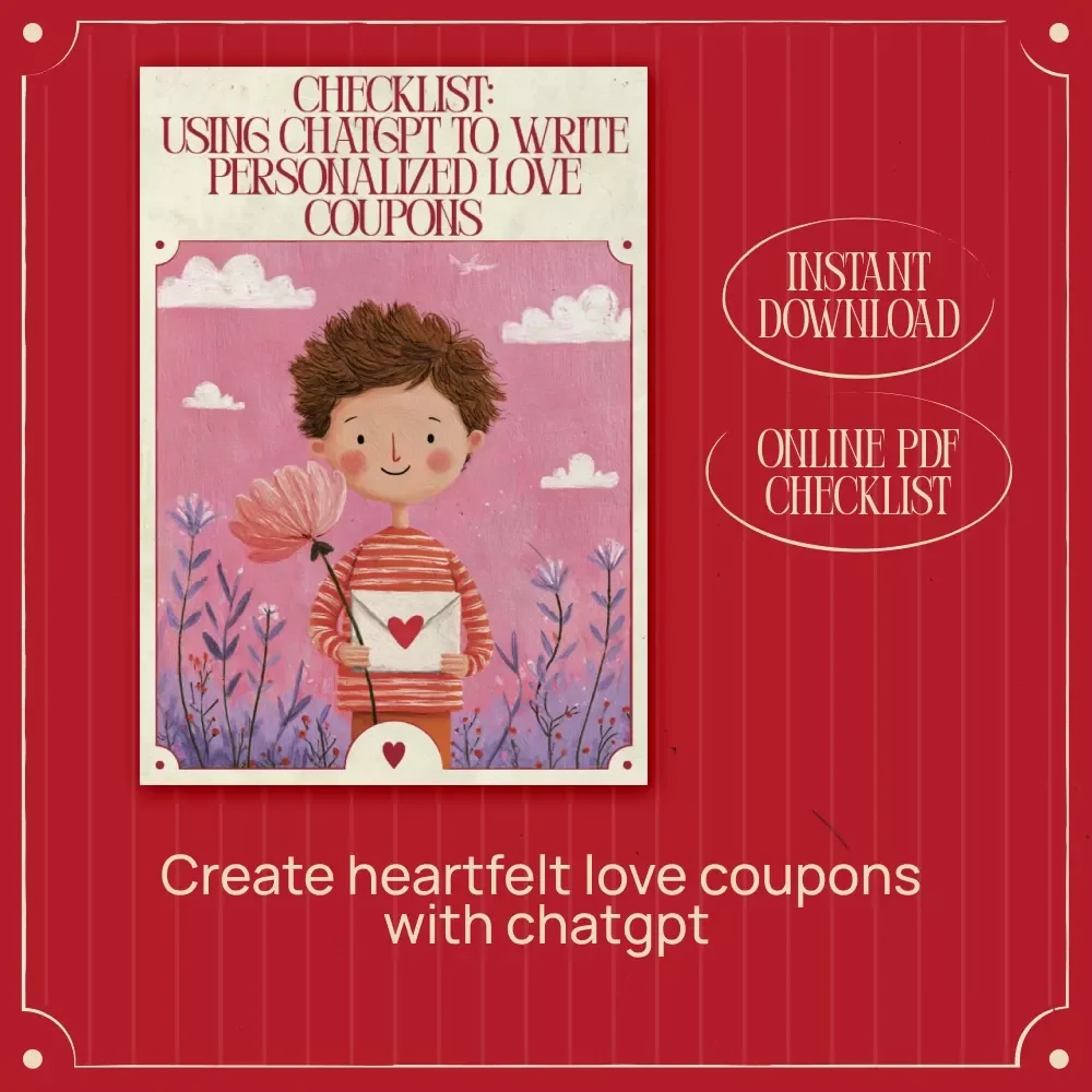 Checklist: Using ChatGPT to Write Personalized Love Coupons | Easy Digital Download for Romantic, Fun & Creative Gifts