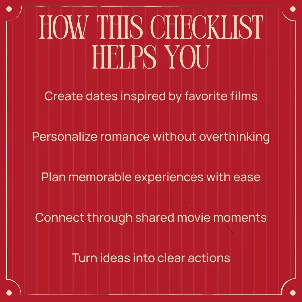 Movie Magic Date Night Checklist | Romantic Movie-Inspired Date Planner | how to plan a date based on your partner's favorite movie