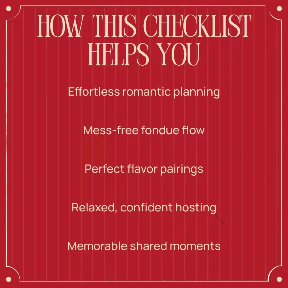 A Cozy Fondue Date at Home – Romantic Checklist for Couples, Valentine’s Day Fondue Set Ideas, Easy At-Home Date Night Download
