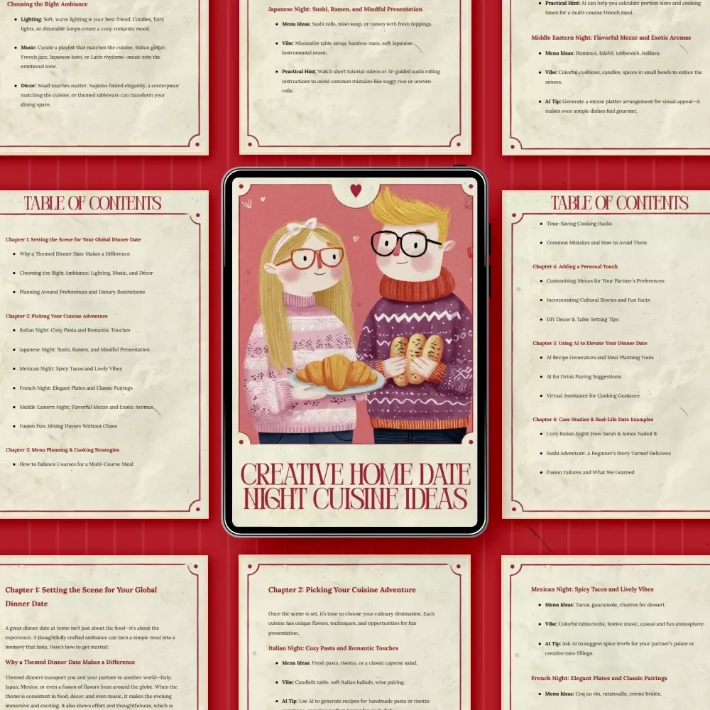 Creative Home Date Night Cuisine Ideas | Romantic eBook for Different Cuisines Dinner Date at Home Ideas | Global Dinner Themes, Menu Planning & AI Tips