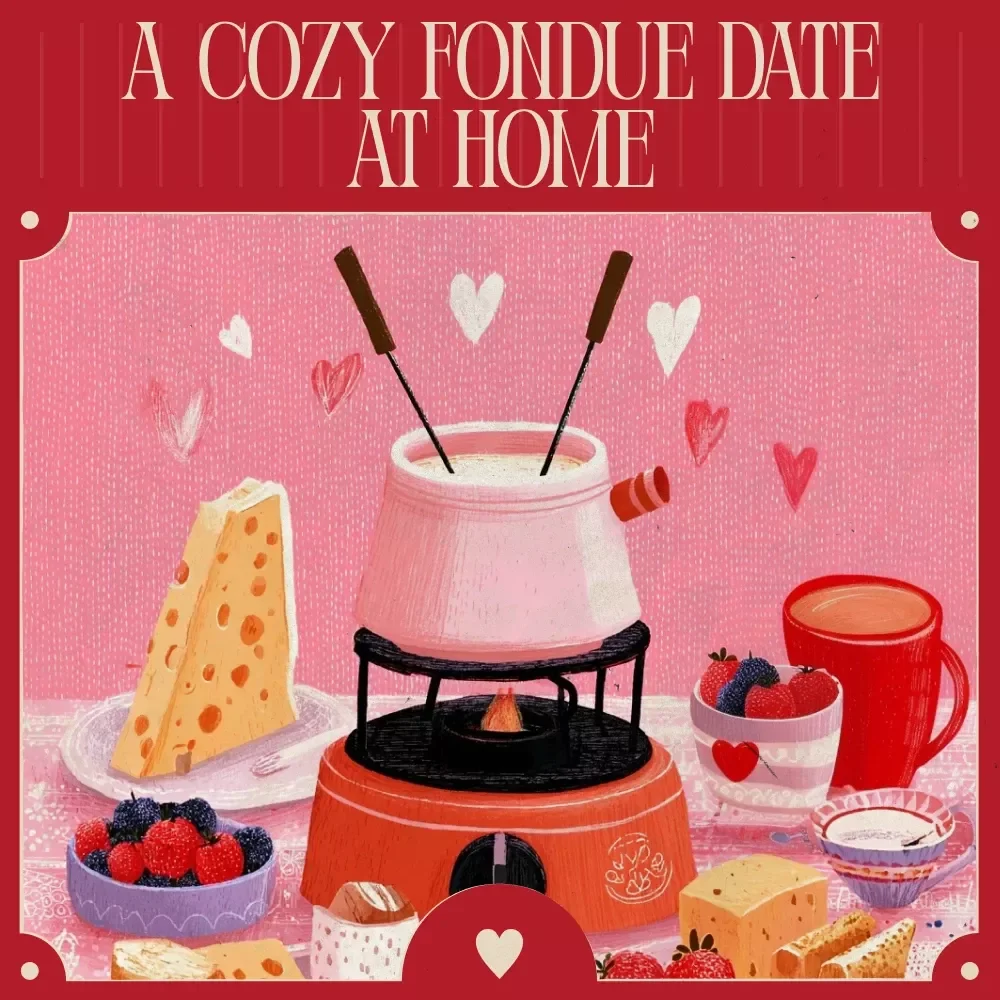 A Cozy Fondue Date at Home – Romantic Checklist for Couples, Valentine’s Day Fondue Set Ideas, Easy At-Home Date Night Download