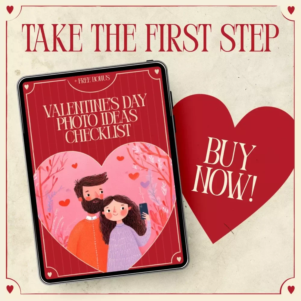 Valentine’s Day Photo Ideas Checklist | Easy Valentine’s Day Photo Ideas Planner for Couples, Solo Shoots & Content Creators