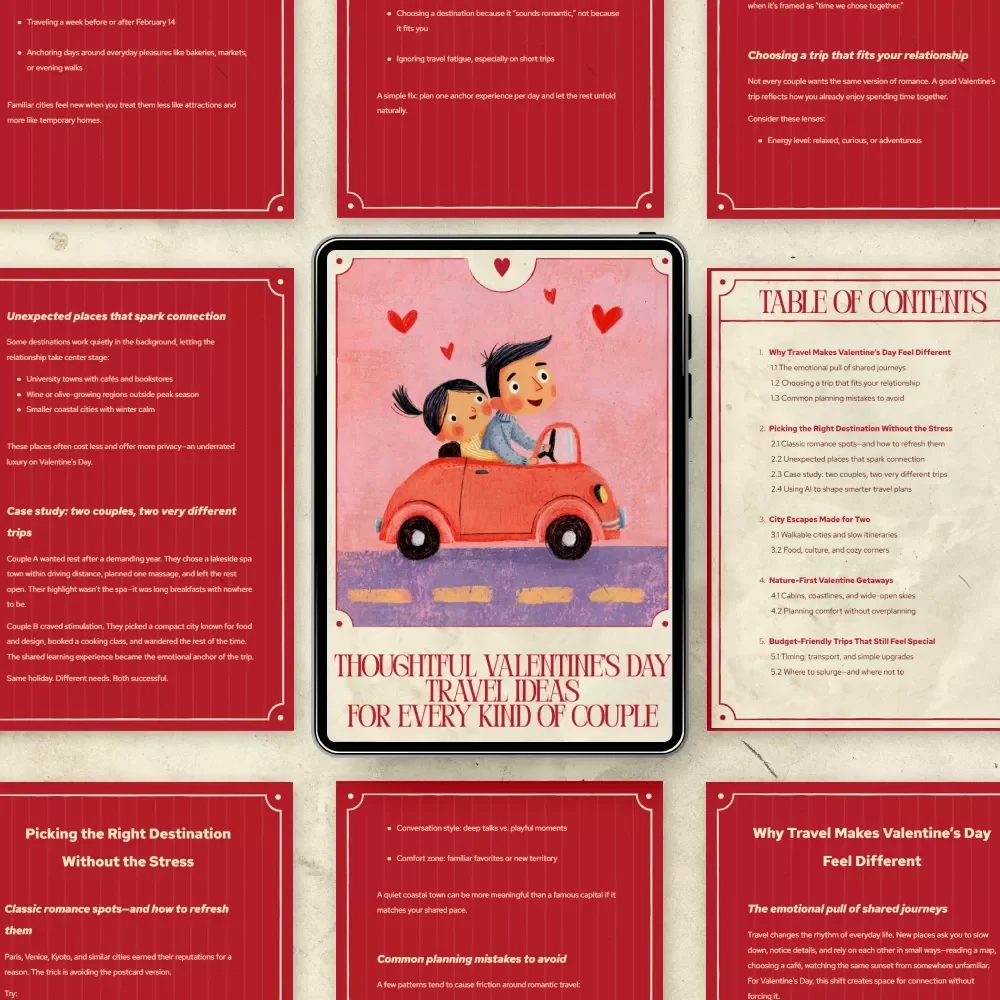 Thoughtful Valentine’s Day Travel Ideas for Every Kind of Couple | Romantic Getaways Guide, Couples Travel eBook, Valentine Trip Planning Download