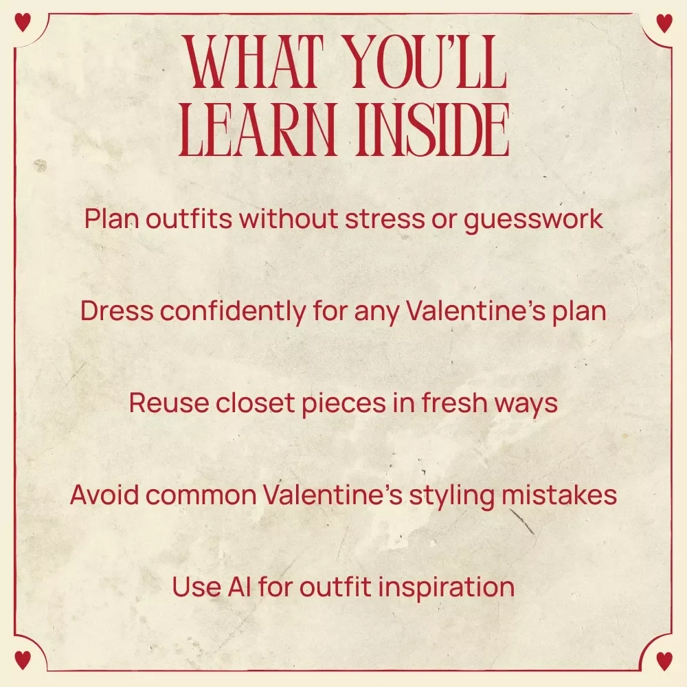 Valentine’s Day Outfit Ideas for Your Date – Date Night Outfit Guide, Valentine Style eBook, Digital Download for Romantic Looks & Confidence