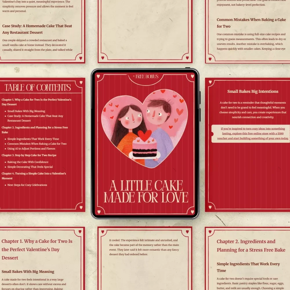 A Little Cake Made for Love – Valentine’s Day Cake for Two Recipe Guide, Cozy Baking Guide, Romantic Dessert for Two, Digital Download