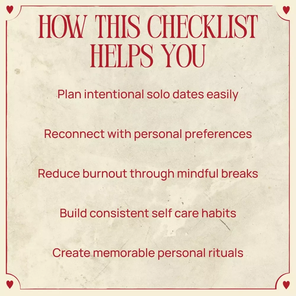 Date Yourself: The Ultimate Self-Love Adventure Checklist | Self-Care Printable, Solo Date Planner, how to take yourself on a date ideas