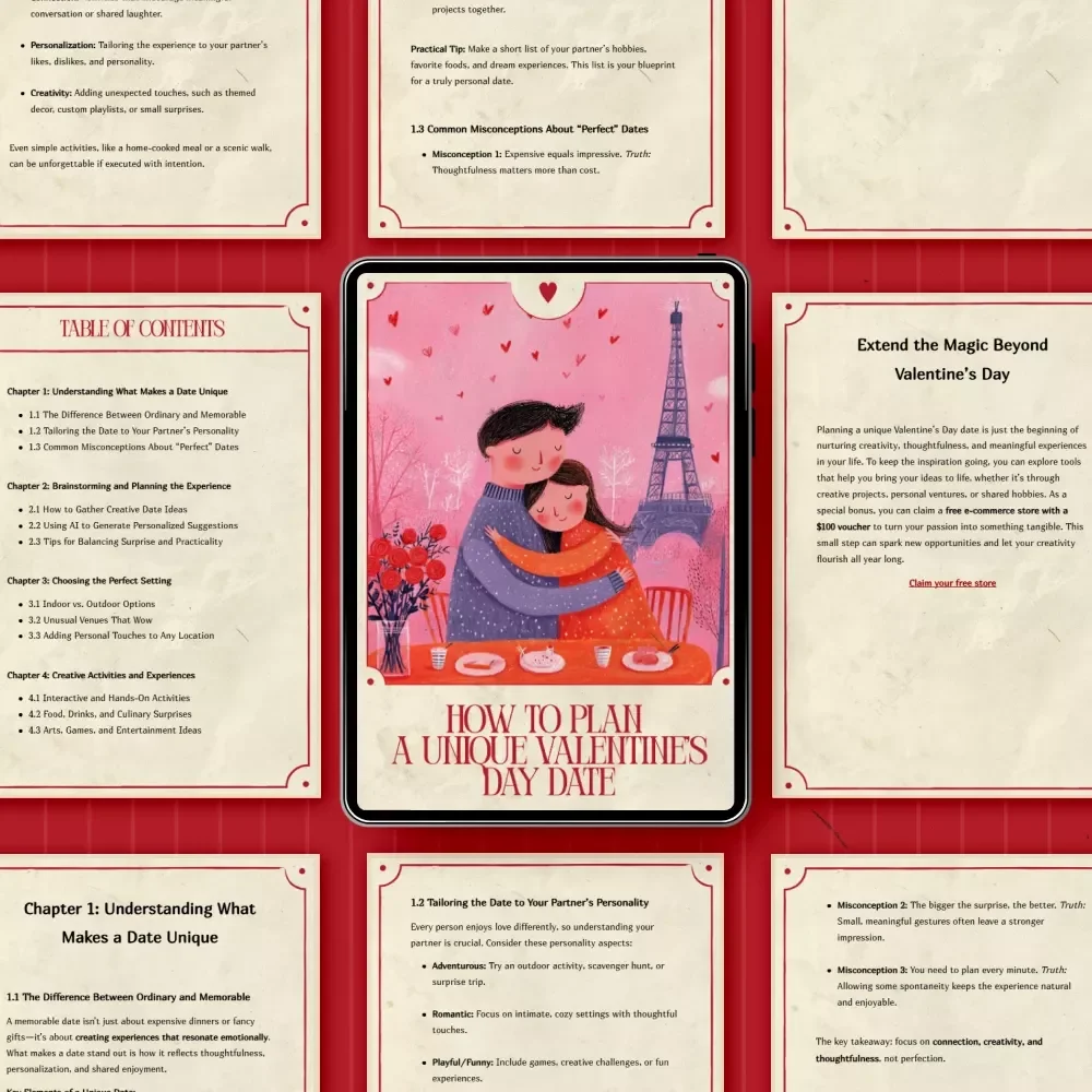 How to Plan a Unique Valentine’s Day Date – Romantic Date Planning Ebook, Creative Valentine’s Guide, Thoughtful & Memorable Experiences