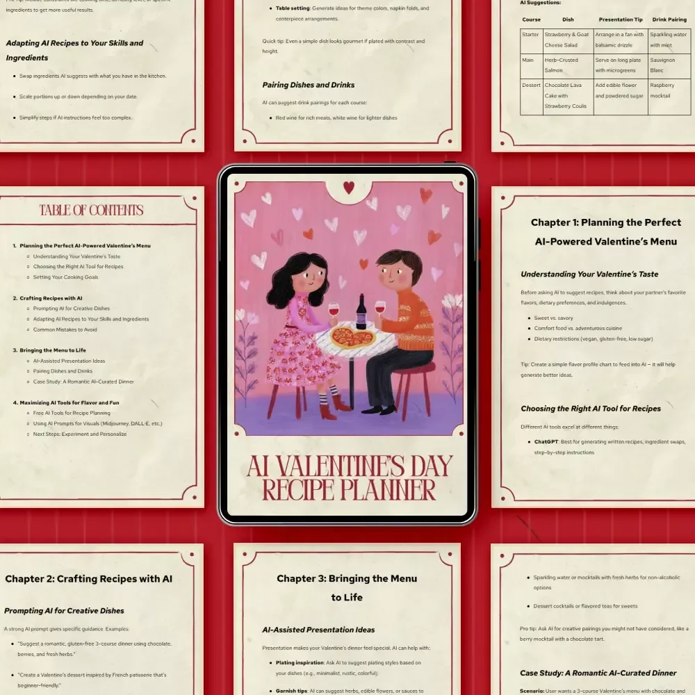 AI Valentine’s Day Recipe Planner – Romantic Dinner Guide, AI Valentine’s Day Recipe Planner for Couples, Creative AI Menu Planning eBook