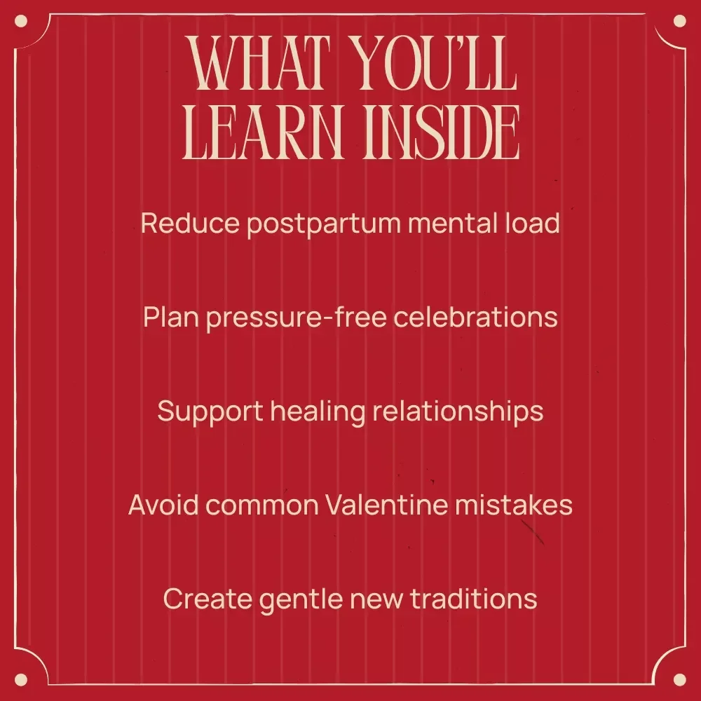 Valentine’s Day Ideas for Moms in the Postpartum Season | Gentle Valentine’s Day Postpartum Ideas for Moms | Digital eBook for New Mothers