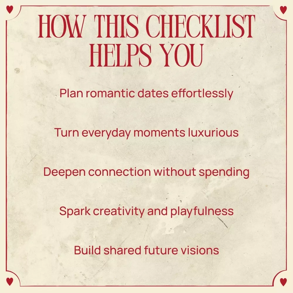The Luxe-for-Less Date Checklist | Free Date Ideas That Feel Luxurious | Romantic At-Home & Budget-Friendly Date Night Checklist