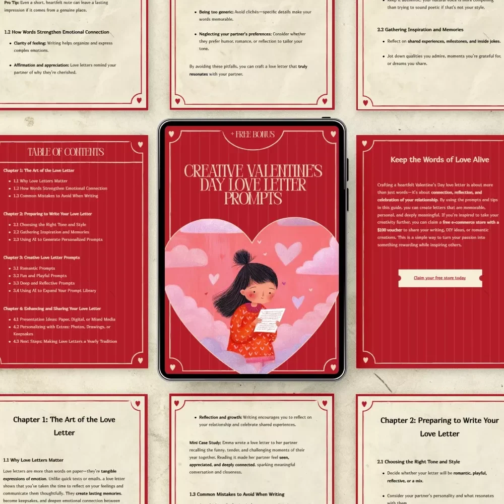Creative Valentine’s Day Love Letter Prompts Guide – Digital Download for Romantic, Fun, and Reflective Writing Inspiration