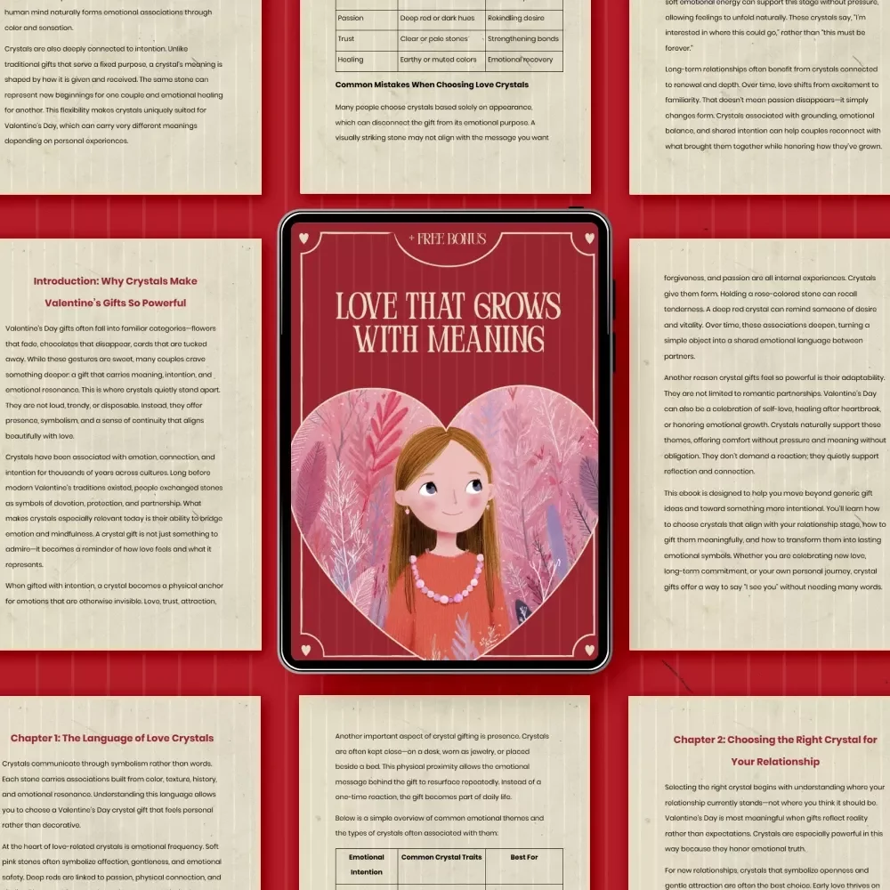 Love That Grows With Meaning – A Heartfelt Crystal Gifting Guide | Valentine’s Day eBook for Intentional Love & Connection | Valentine’s Day Crystal Gifts for Love